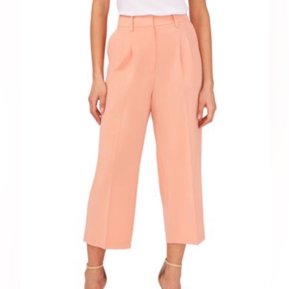 Halogen || Soft Peach Cropped Wide-Leg Pants